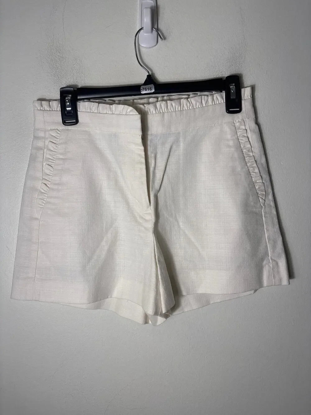 J.Crew White Ruffled Flat Front Shorts Sz 2